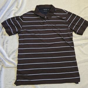 Early 2000s Vintage Nautica Men's Brown Striped Polo Shirt